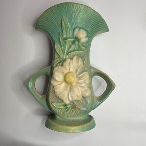 Roseville Peony Blue 1942 Vintage Mid Century Modern Pottery Ceramic Vase 62-8